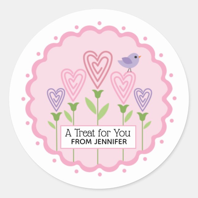 Valentine’s Day Pink Floral Hearts Classic Round Sticker (Front)