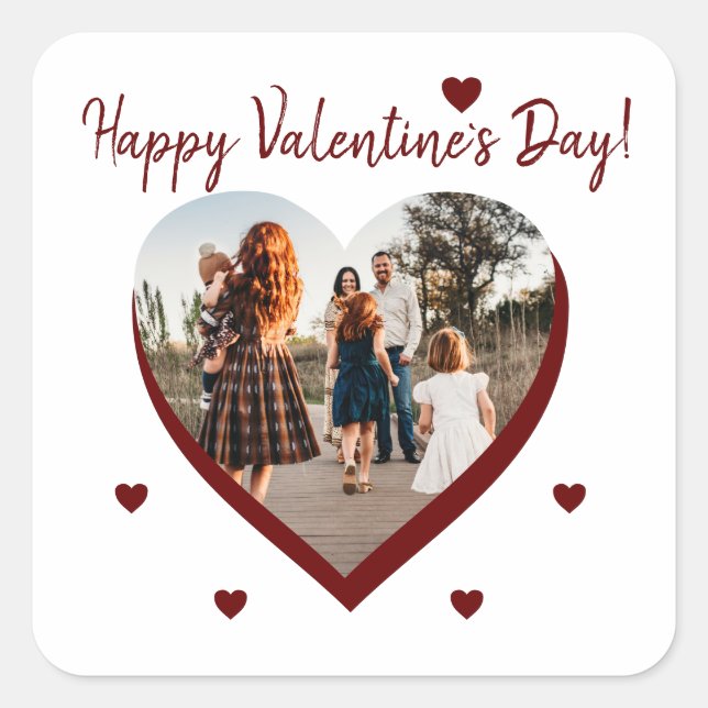 Valentine`s day Red Heart Family Photo Script  Square Sticker (Front)