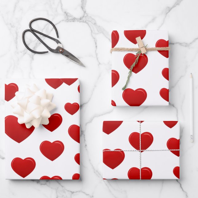Valentine’s Day Red Hearts Wrapping Paper Sheets  (Front)