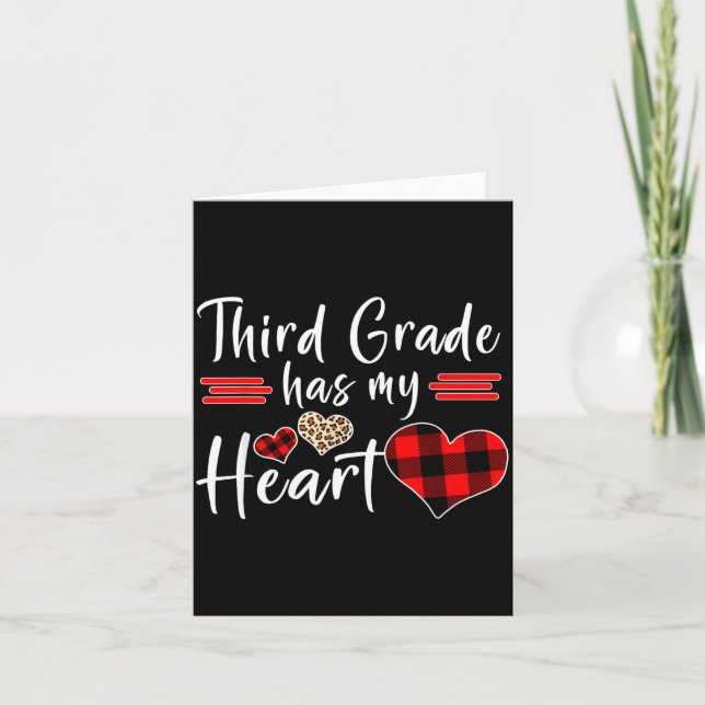 Valentine’s Day Third Grade Has My Heart Plaid Tea Card (Front)