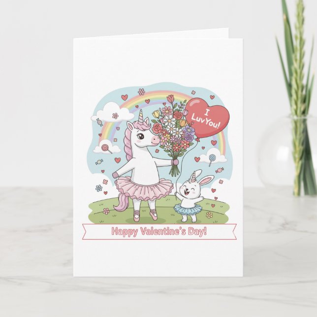 Valentine’s Day Unicorn Bunny Greeting Card (Front)
