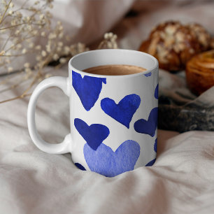 Valentine’s Day Watercolor Hearts – blue Coffee Mug