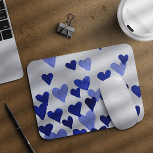 Valentine’s Day Watercolor Hearts – blue Mouse Mat