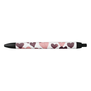 Valentine’s Day Watercolor Hearts – dark pink Black Ink Pen