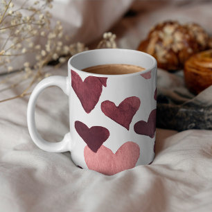 Valentine’s Day Watercolor Hearts – dark pink Coffee Mug