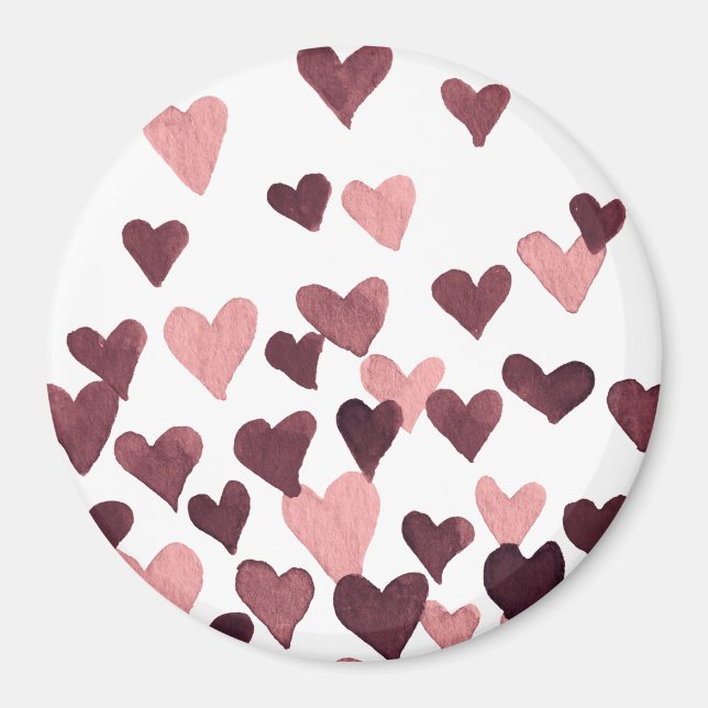 Valentine’s Day Watercolor Hearts – dark pink Magnet (Front)