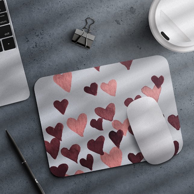 Valentine’s Day Watercolor Hearts – dark pink Mouse Mat (Creator Uploaded)