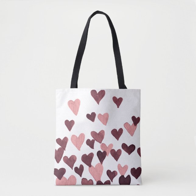 Valentine’s Day Watercolor Hearts – dark pink Tote Bag (Front)