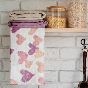 Valentine’s Day Watercolor Hearts – pastel pink Tea Towel