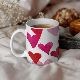 Valentine’s Day Watercolor Hearts – pink Coffee Mug