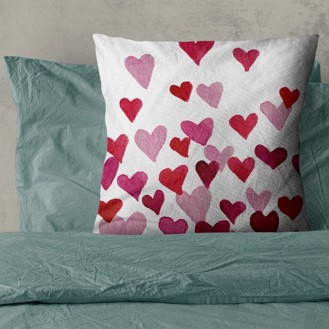 Valentine’s Day Watercolor Hearts – pink Cushion (Creator Uploaded)