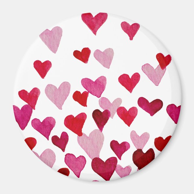 Valentine’s Day Watercolor Hearts – pink Magnet (Front)