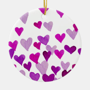 Valentine’s Day Watercolor Hearts – purple Ceramic Tree Decoration