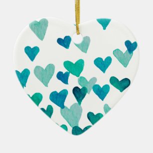 Valentine’s Day Watercolor Hearts – turquoise Ceramic Tree Decoration