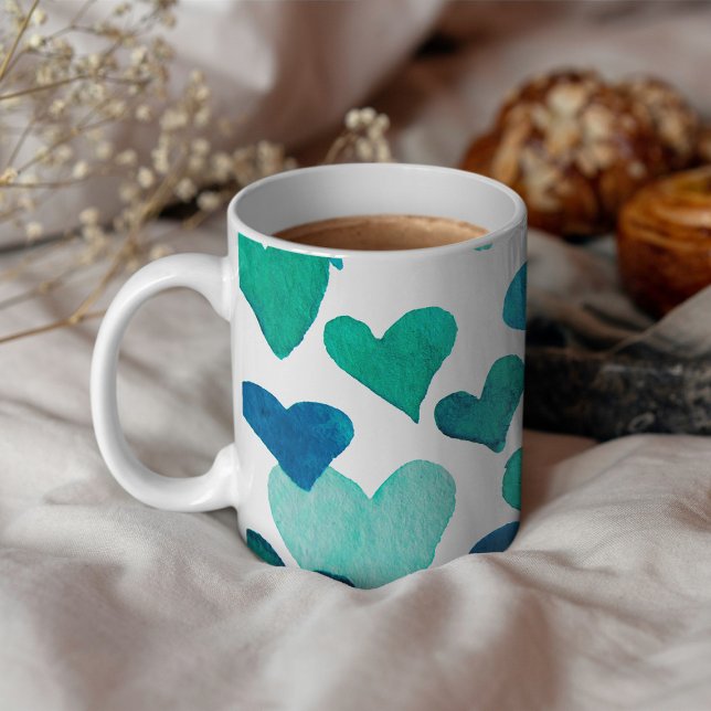 Valentine’s Day Watercolor Hearts – turquoise Coffee Mug (Creator Uploaded)