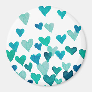 Valentine’s Day Watercolor Hearts – turquoise Magnet