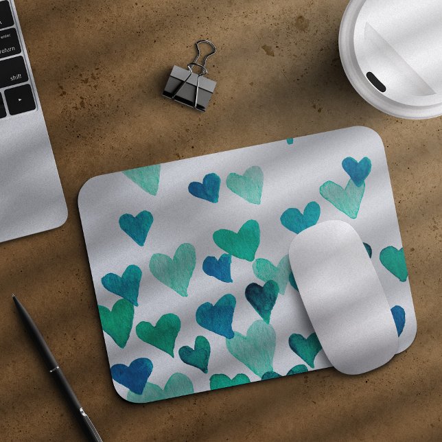 Valentine’s Day Watercolor Hearts – turquoise Mouse Mat (Creator Uploaded)