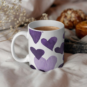 Valentine’s Day Watercolor Hearts – ultra violet Coffee Mug