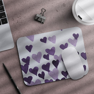 Valentine’s Day Watercolor Hearts – ultra violet Mouse Mat