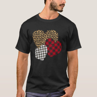 Valentine s Day Women Buffalo Plaid & Leopard Hear T-Shirt