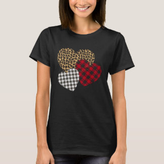 Valentine s Day Women Buffalo Plaid & Leopard Hear T-Shirt
