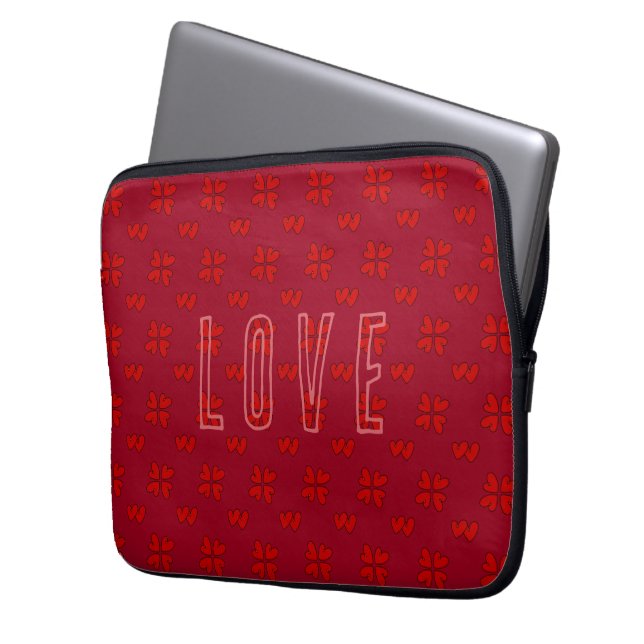 Valentine’s Red Hearts On Red Love  Laptop Sleeve (Front Left)