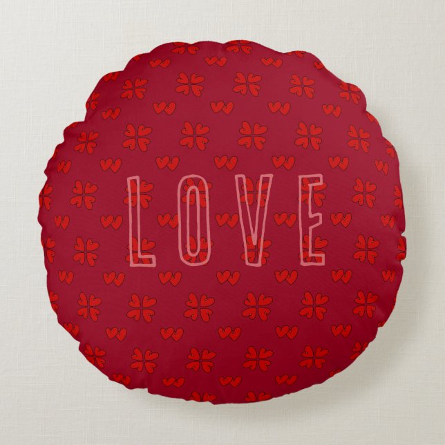 Valentine’s Red Hearts On Red Love  Round Cushion (Front)
