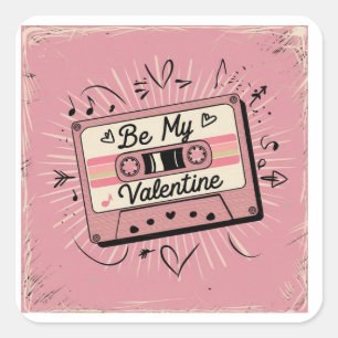 Valentine´s retro cassette, for him ,for her square sticker