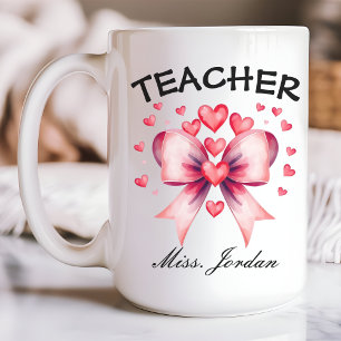 Valentine’s Teacher Coffee Mug, Custom Name Gift Coffee Mug