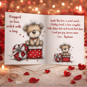 Valentine’s Teddy Bear Gift Box with Poem  Holiday Card