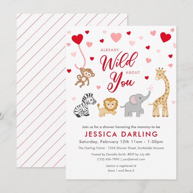 Valentine Safari Baby Shower Theme Invitation (Front/Back)