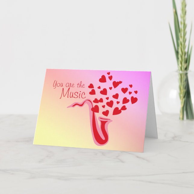 Valentine Saxophone Hearts Holiday Card (Front)