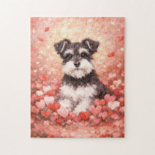 Valentine Schnauzer with Hearts Jigsaw Puzzle