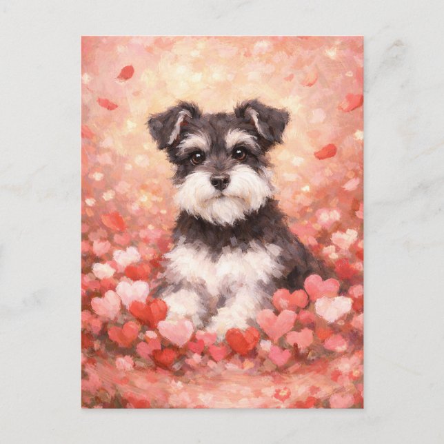 Valentine Schnauzer with Hearts Postcard (Front)