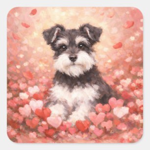 Valentine Schnauzer with Hearts Square Sticker