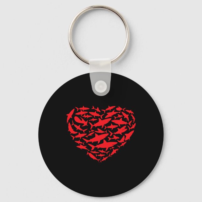 Valentine Sharks Heart Sea Animal Lover Ocean Wild Key Ring (Front)