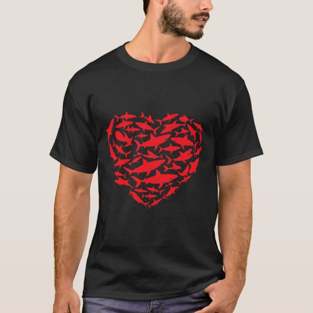 Valentine Sharks Heart Sea Animal Lover Ocean Wild T-Shirt (Front)