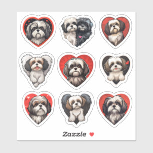 Valentine Shih Tzu Dog set of 9 stickers