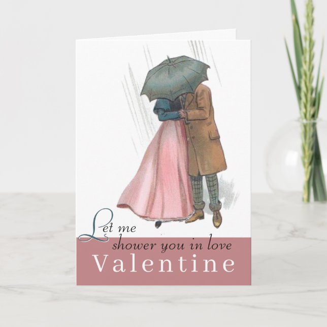 Valentine Shower You in Love Umbrella Couple  Holiday Card (Front)