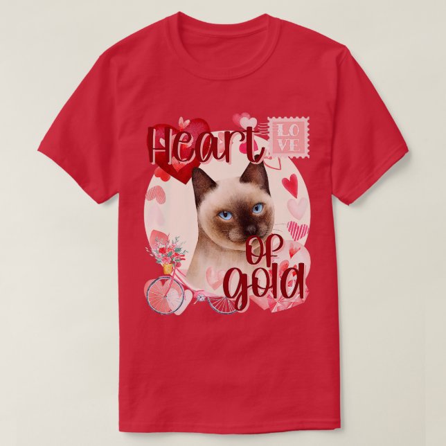 Valentine Siamese Cat Simply Cute Southern Colours T-Shirt (Design Front)