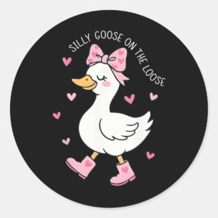 Valentine Silly Goose On The Loose Coquette Bow Gi Classic Round Sticker