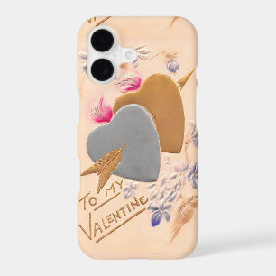 Valentine Silver and Gold Hearts Antique Postcard