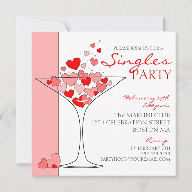 Valentine Singles Party Heart Cocktail Invitation (Front)