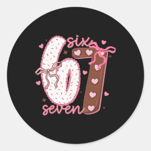 Valentine Six Seven 6 7 Cake Bow Meme Heart Women Classic Round Sticker