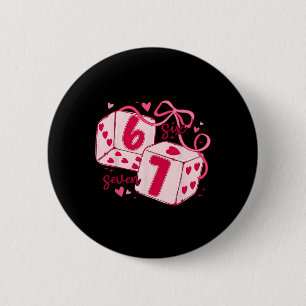 Valentine Six Seven Cute Dice Hearts Coquette Bow 6 Cm Round Badge