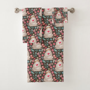Valentine Sloth Pattern Bath Towel Set
