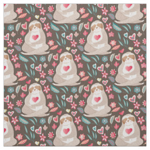 Valentine Sloth Pattern Fabric