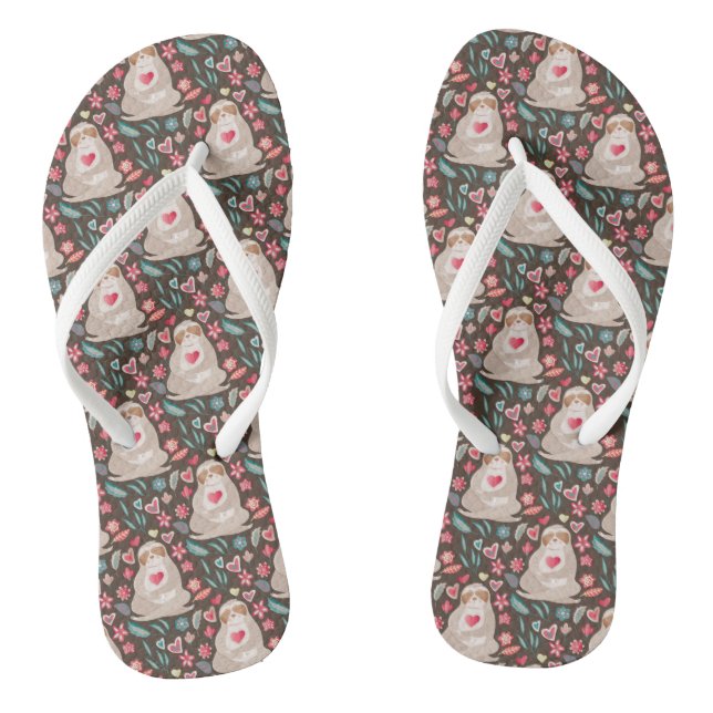Valentine Sloth Pattern Flip Flops (Footbed)
