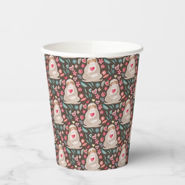 Valentine Sloth Pattern Paper Cups (Left)