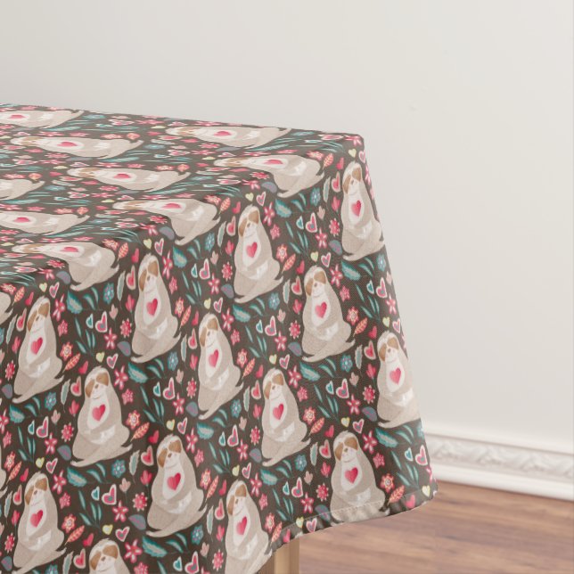 Valentine Sloth Pattern Tablecloth (In Situ)